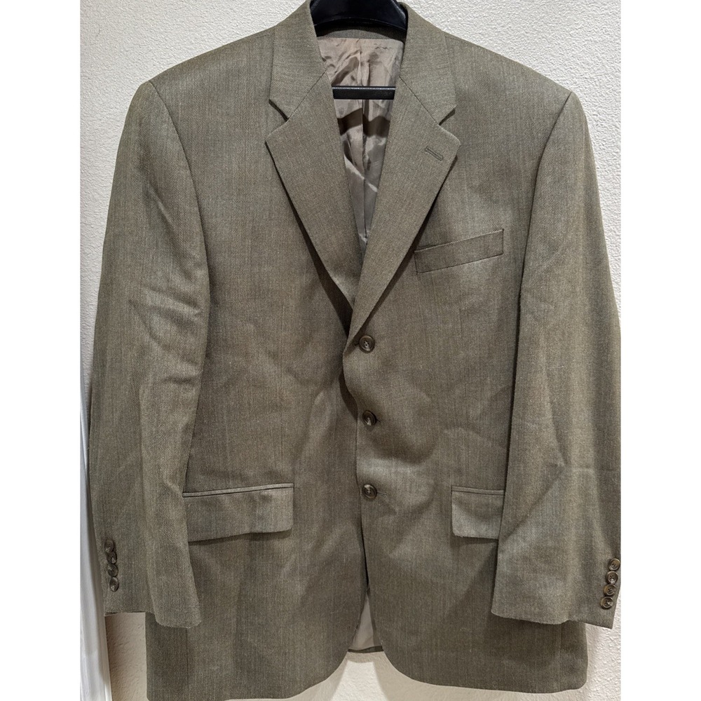 Chaps Ralph Lauren Tweed Sport Coat 43R Green Herringbone Silk Wool Vintage